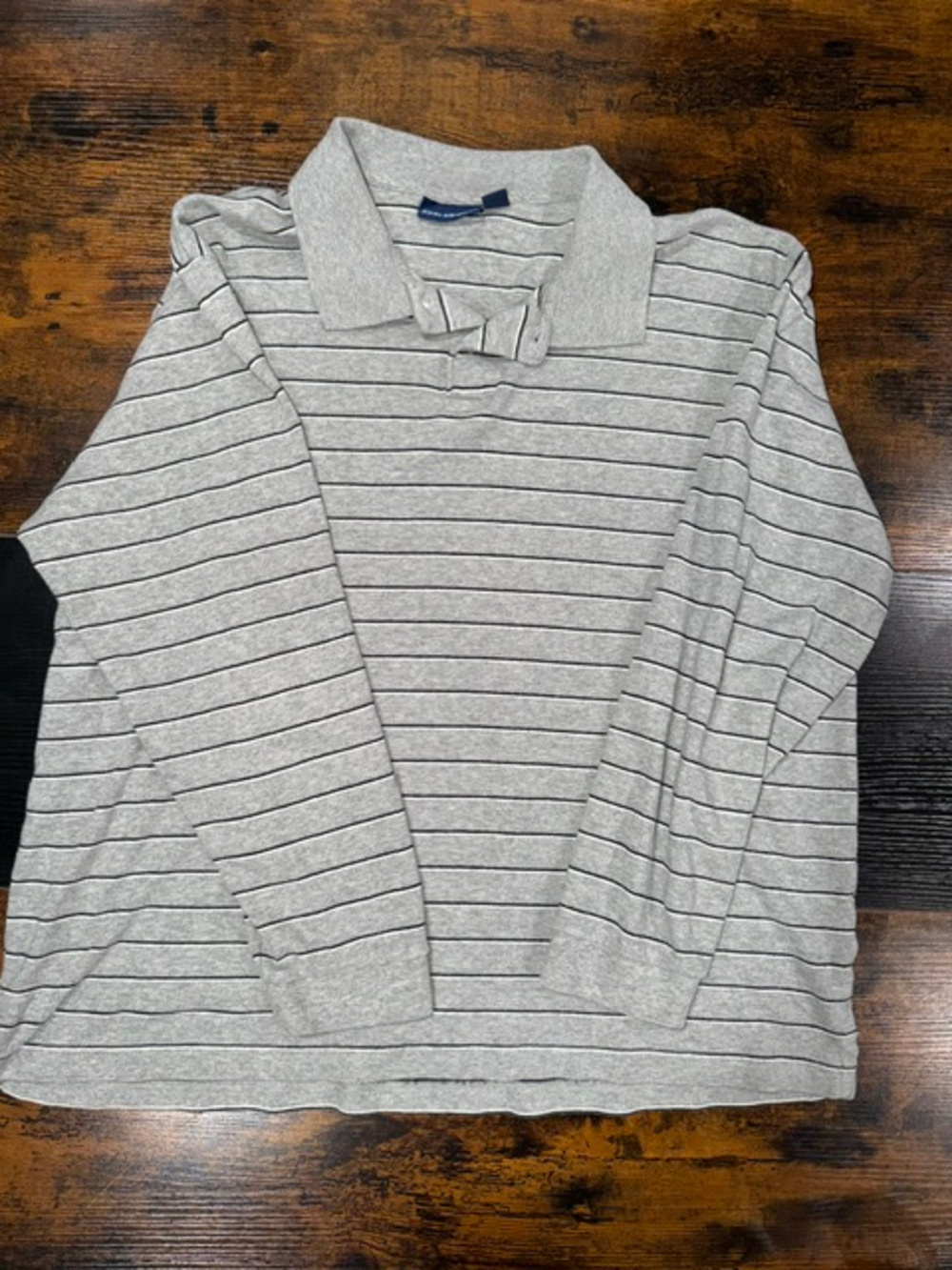 John Ashford Polo Shirt Gray Striped Long Sleeve Cotton XL